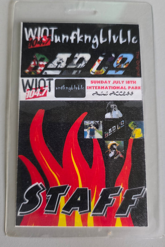 WIOT 104.7 Unfknglvble Radio U2 All Access Staff Pass – International Park, July 18, flame design, in original sleeve