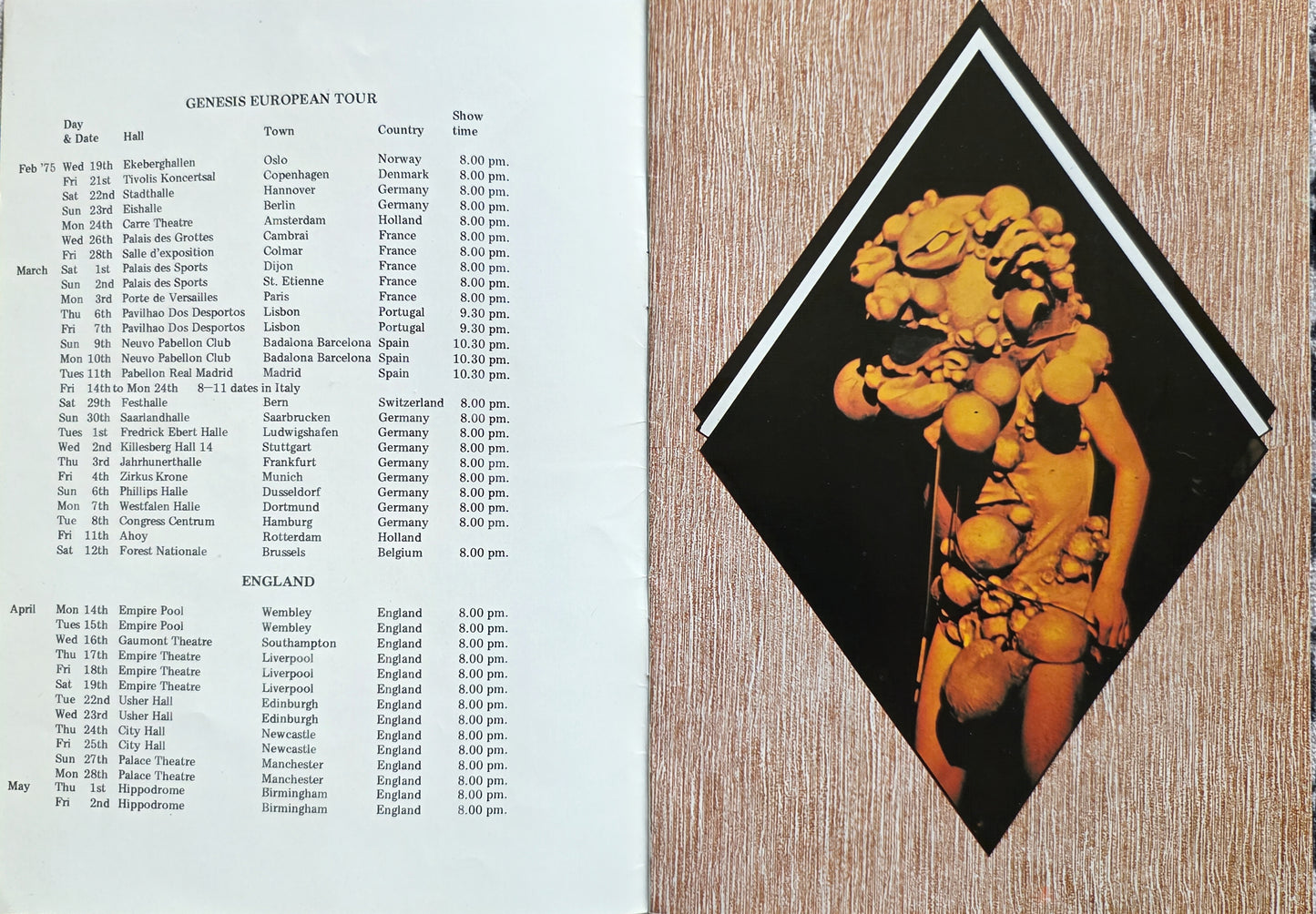 Genesis 1975 programme interior - band photos Peter Gabriel Phil Collins
