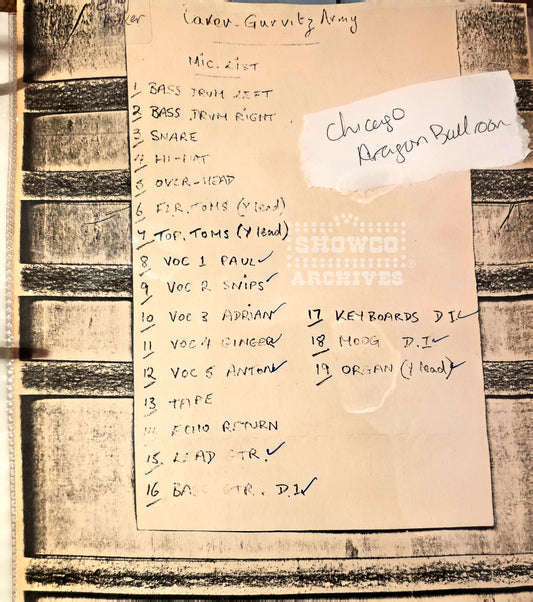 Baker Gurvitz Army – Original Mic Chart (SHOWCO Document)