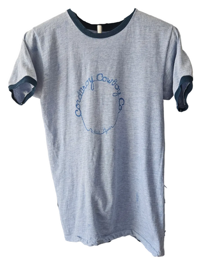 Corduroy Cowboy Co. Rides Again Blue Ringer Vintage Tee — original shirt photo from Bill Doc Gans collection
