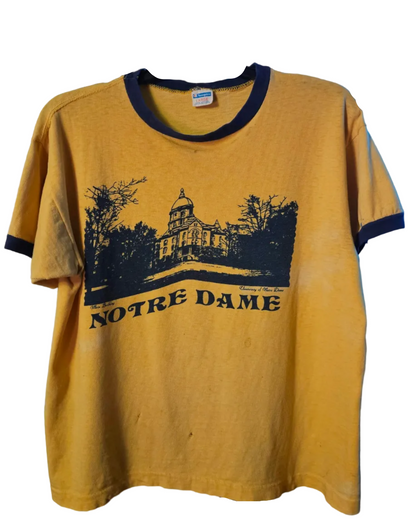 Notre Dame Yellow/Blue Ringer Vintage Tee — original shirt photo from Bill Doc Gans collection