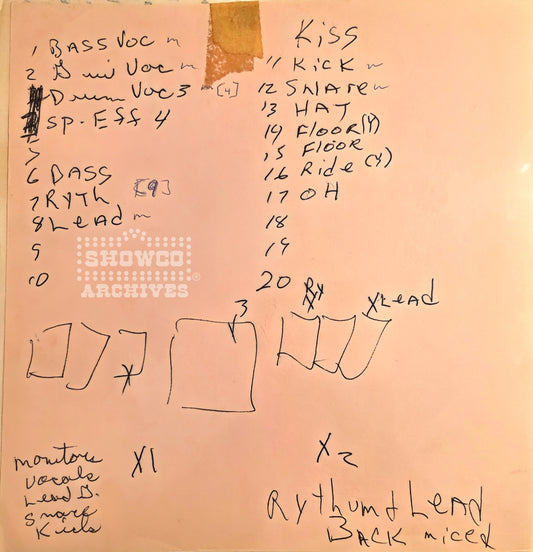 KISS Original SHOWCO Stage Plot & Input List — ZZ Top Tour (1974/1975)