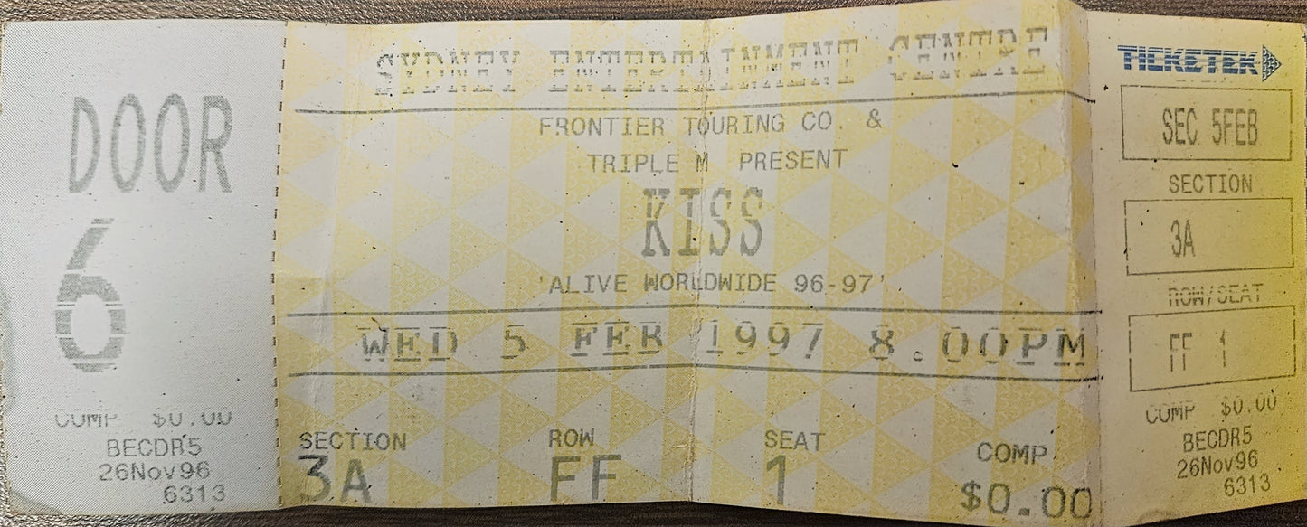 KISS Alive Worldwide '96-97 — Original Comp Ticket Stub, Sydney, Feb 5 1997