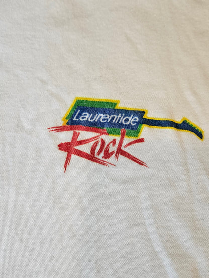 Laurentide Rock Festival tee - close-up of embroidered Laurentide Rock chest logo