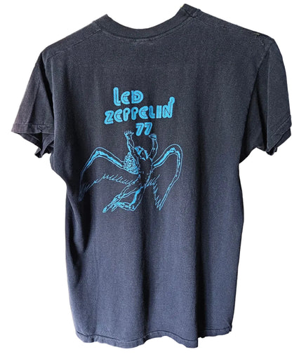 Led Zeppelin 1977 Black Shirt with Blue Lettering (L, Worn)