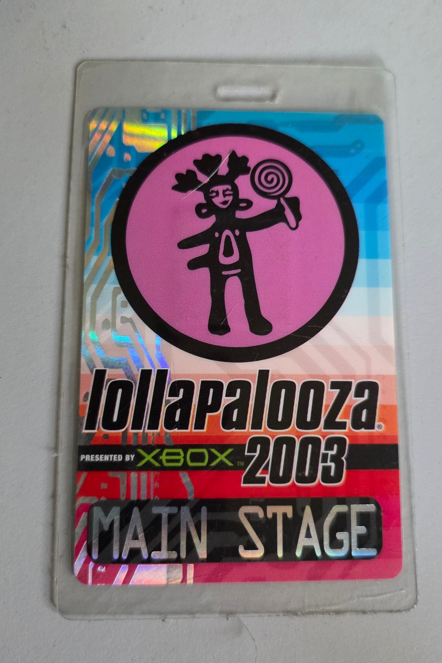 Audioslave Lollapalooza 2003 Main Stage Photo ID Pass – back, Cube photo ID with JW's photo, named J.W. / Audioslave 9