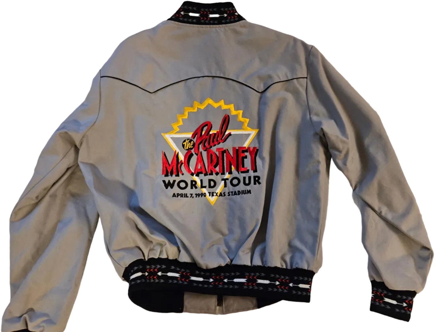 Paul McCartney World Tour 1990 crew jacket back — Texas Stadium April 7 1990