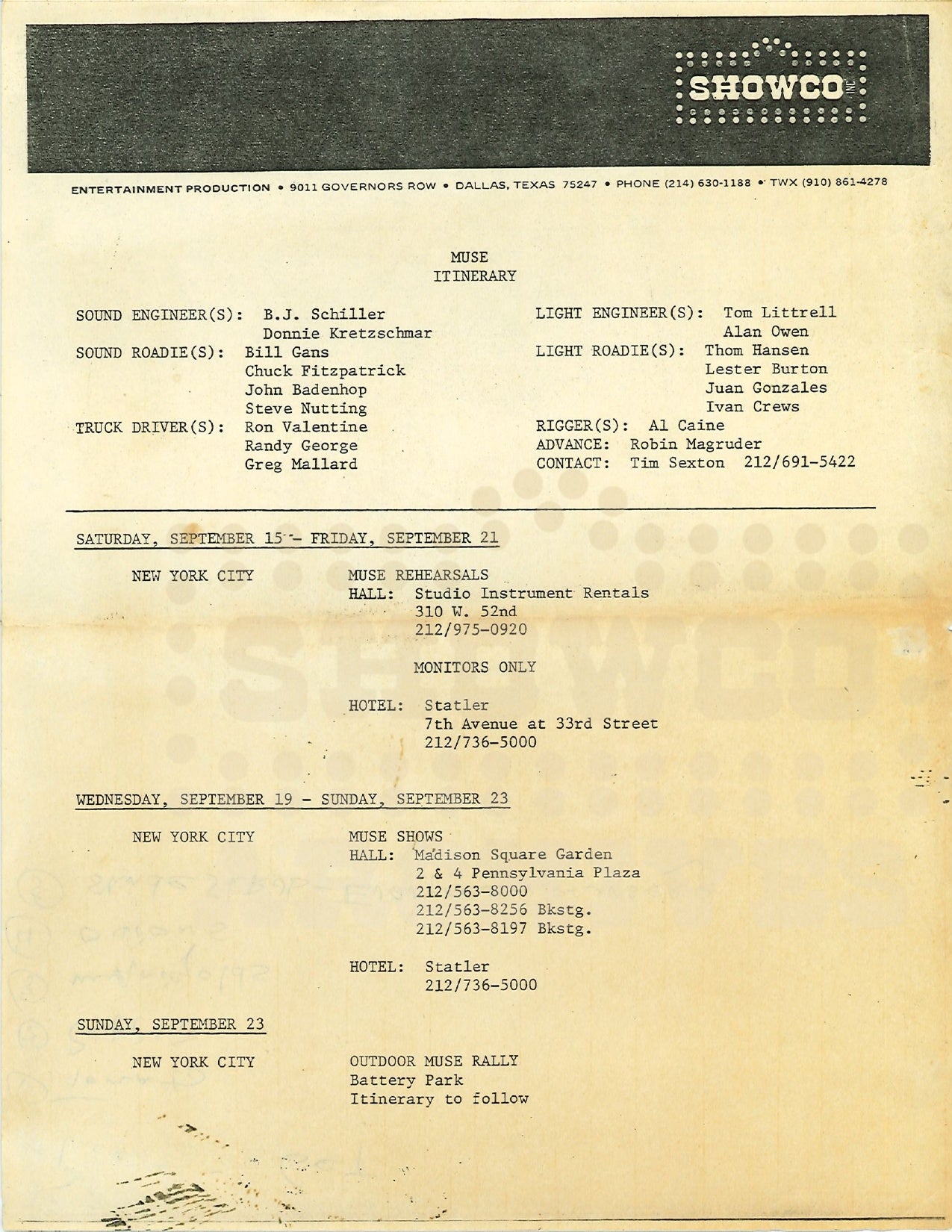 MUSE / MSG Crew Relic Set — Doc Gans Collection | Showco Archives