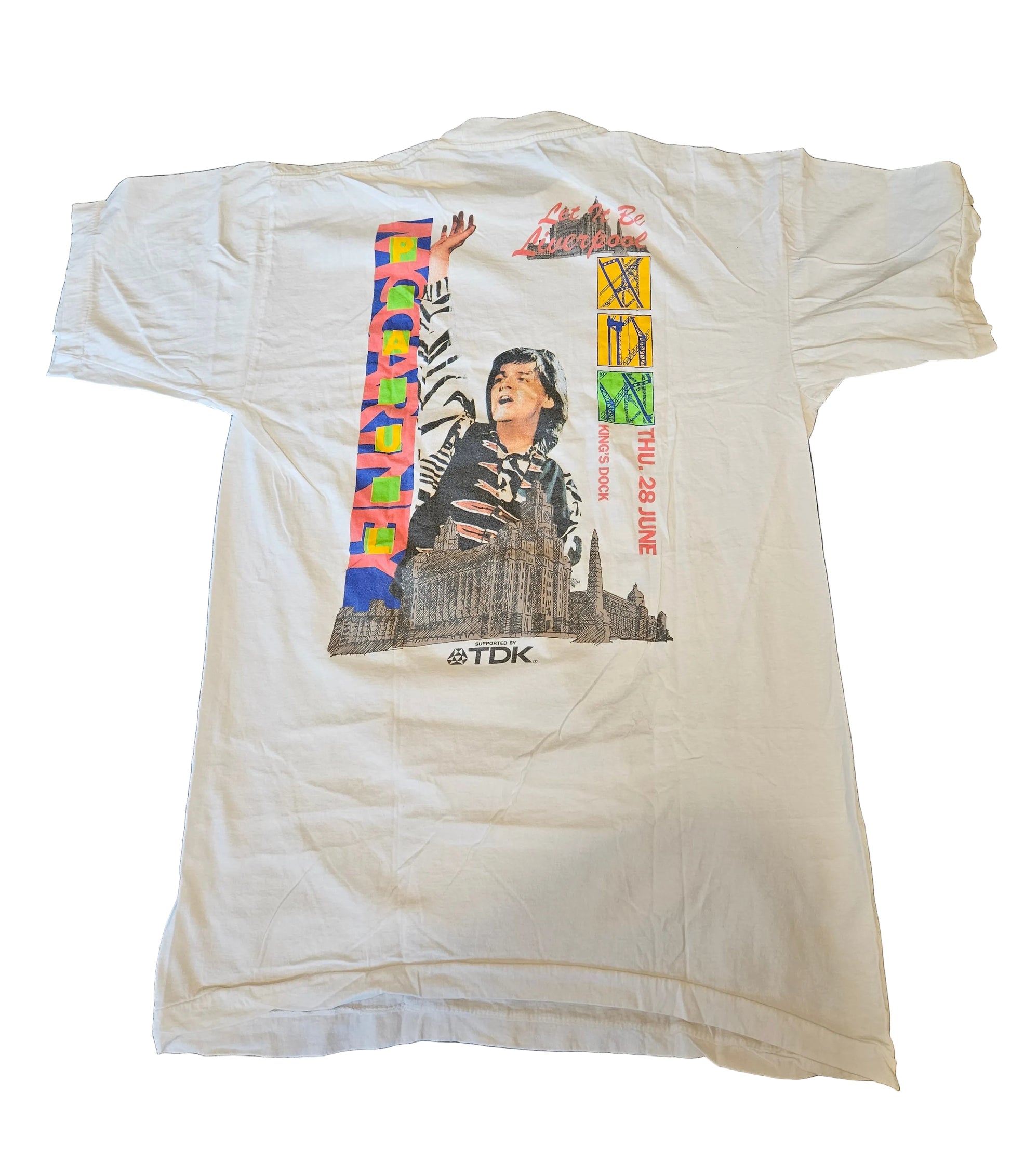 Paul McCartney Get Back to Glasgow 1990 tour tee - back with Liverpool King's Dock June 28 and TDK logo