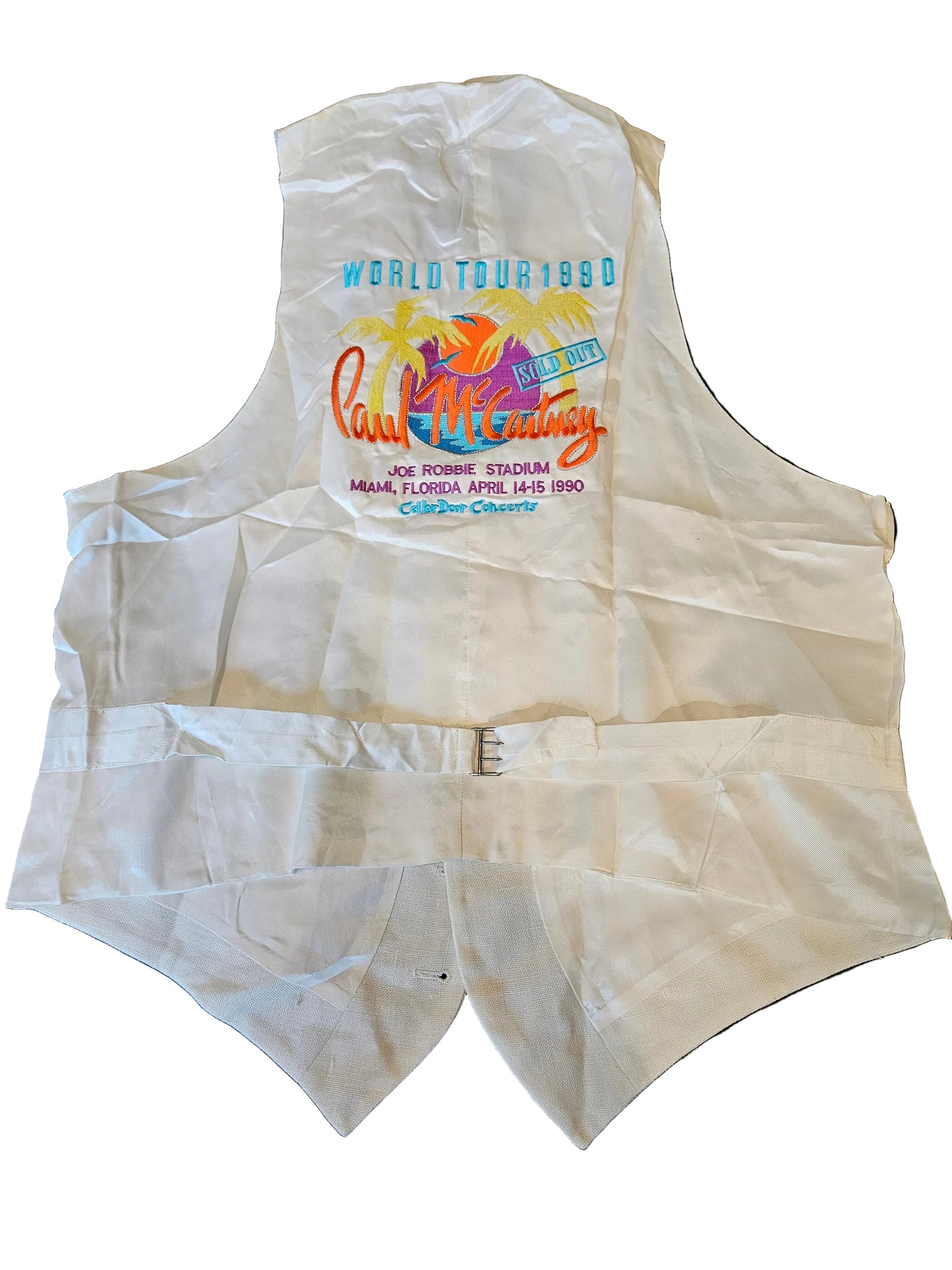 Paul McCartney World Tour 1990 dress vest - back with Sold Out Miami tour graphic