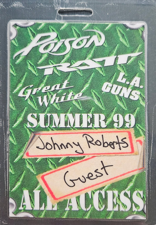 Poison / Ratt / Great White / L.A. Guns — Summer '99 All Access Guest Laminate, Johnny Roberts