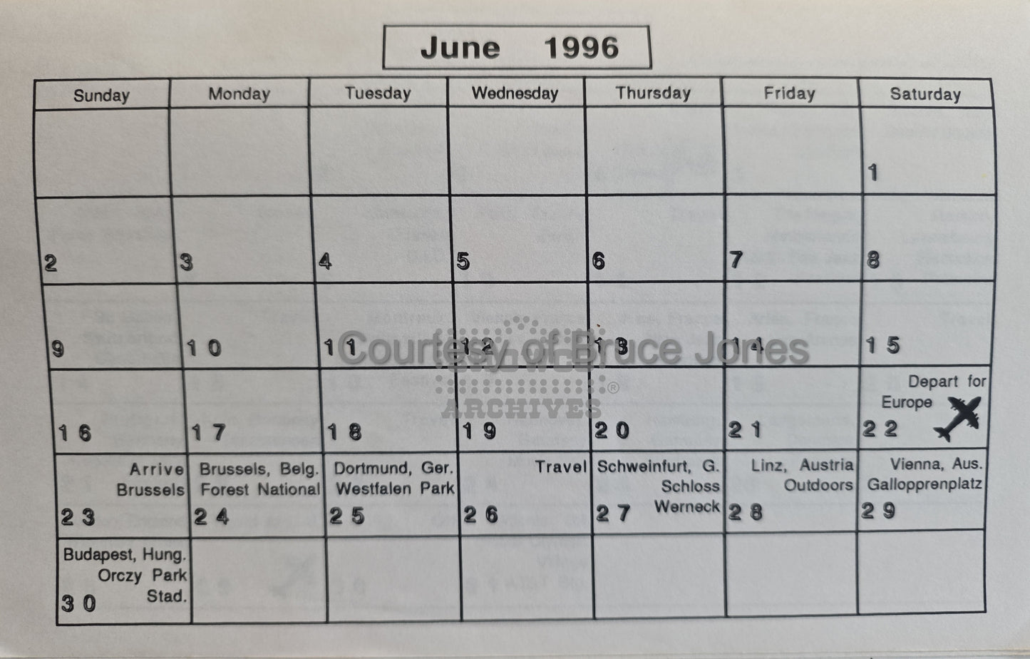 Santana Dance of the Rainbow Serpent Tour 1996 – Complete Official Itinerary (Courtesy of Bruce Jones)