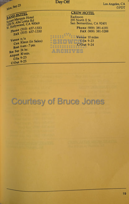 Santana Dance of the Rainbow Serpent Tour 1996 – U.S. Itinerary Sept & Oct (Courtesy of Bruce Jones)