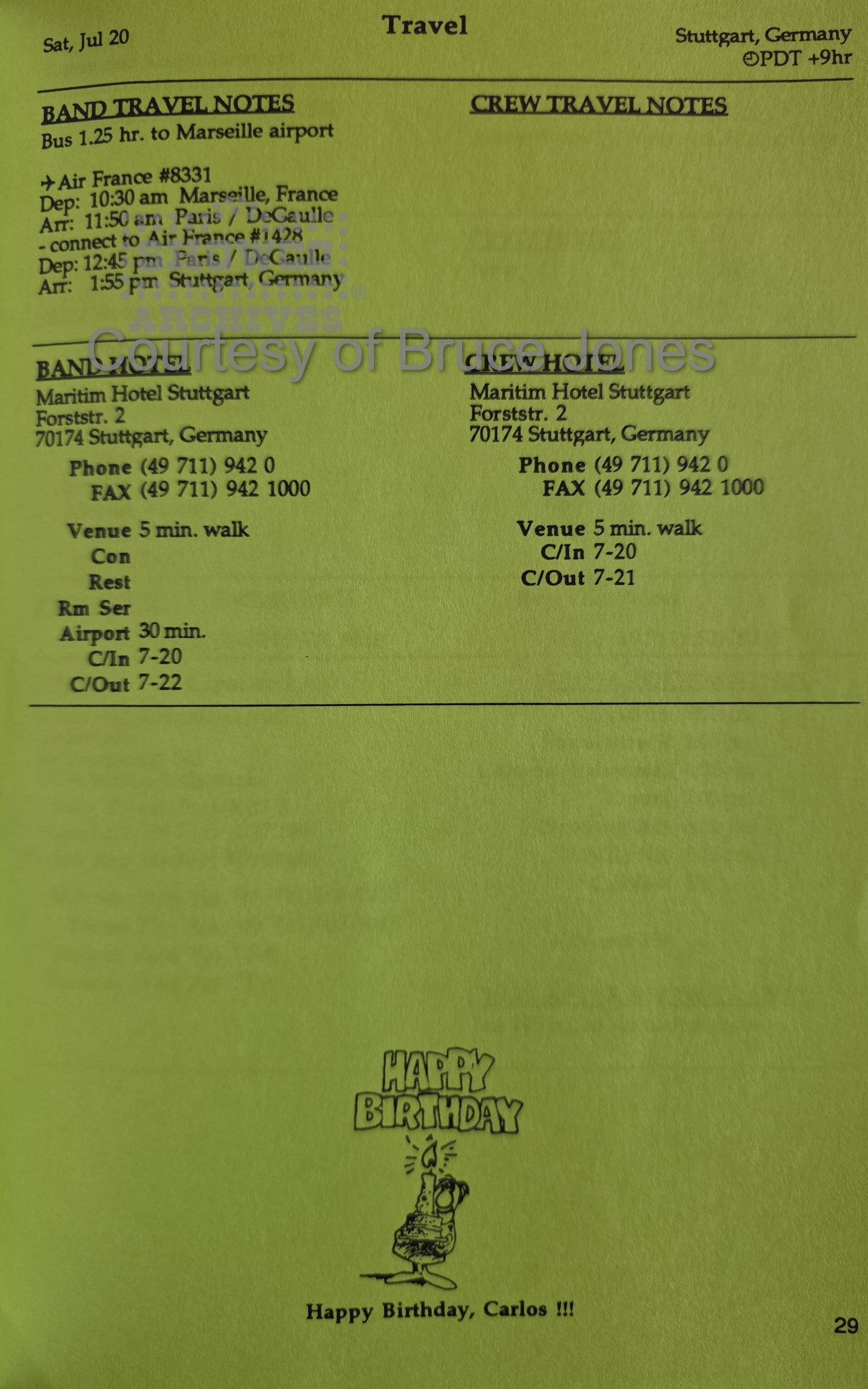Santana Dance of the Rainbow Serpent Tour 1996 – Complete Official Itinerary (Courtesy of Bruce Jones)