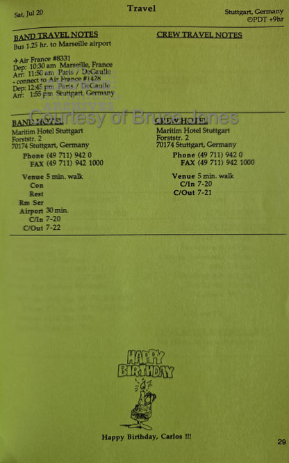 Santana Dance of the Rainbow Serpent Tour 1996 – Complete Official Itinerary (Courtesy of Bruce Jones)