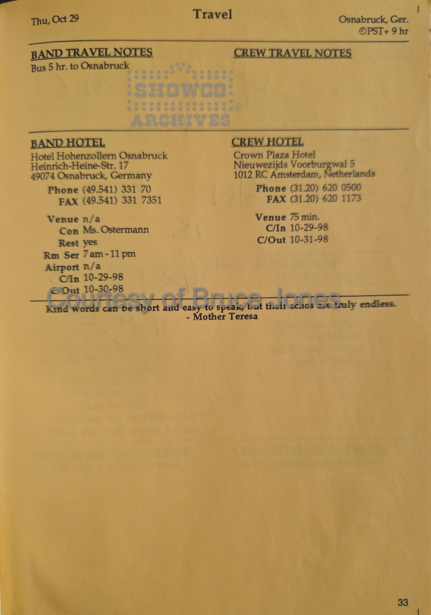 Santana Europe Tour 1998 – Complete Official Itinerary (Courtesy of Bruce Jones)