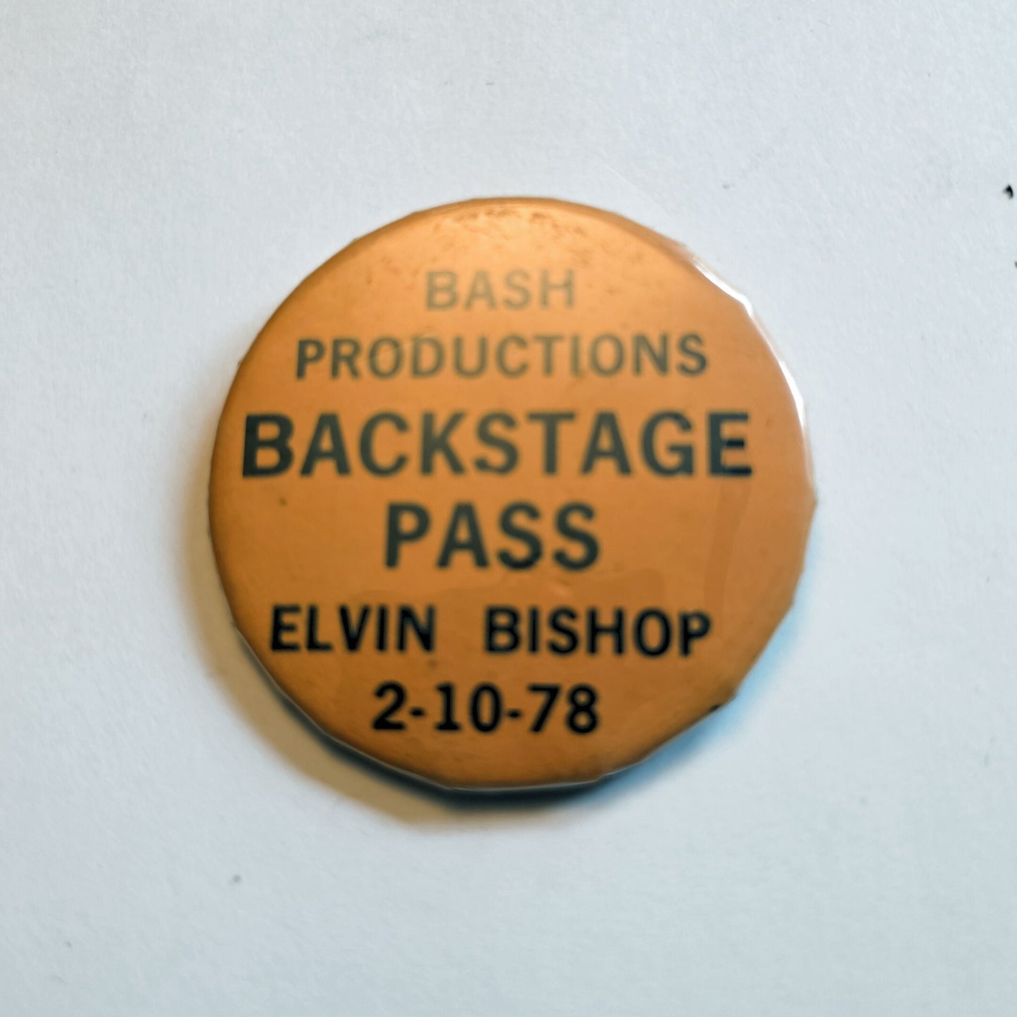 Bash Productions Elvin Bishop Backstage Pass Button – Feb 10 1978 – Doc Gans