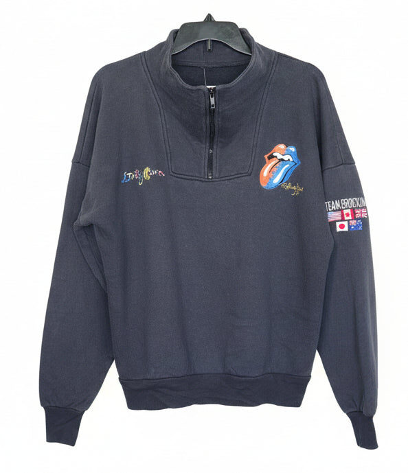 Rolling Stones Living Colour Tour Zip Collar Sweatshirt (1989, XL, Charcoal Grey)