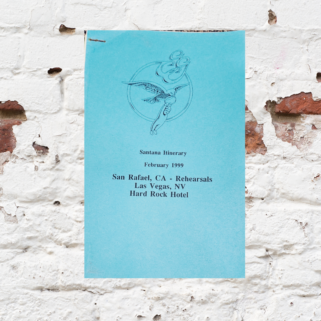 Santana 1999 Rehearsals Official Itinerary — San Rafael & Hard Rock Hotel Las Vegas | Bruce Jones Closet