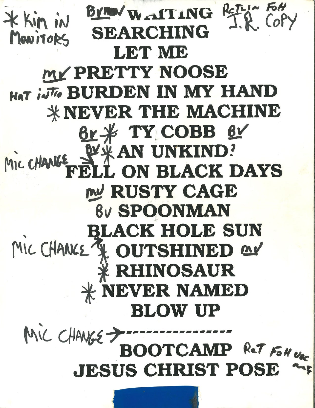 Soundgarden – Original Tour Setlist, Detroit | Johnny "JW" Roberts Closet