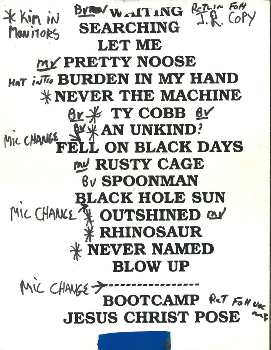 Soundgarden – Original Tour Setlist, Detroit | Johnny "JW" Roberts Closet