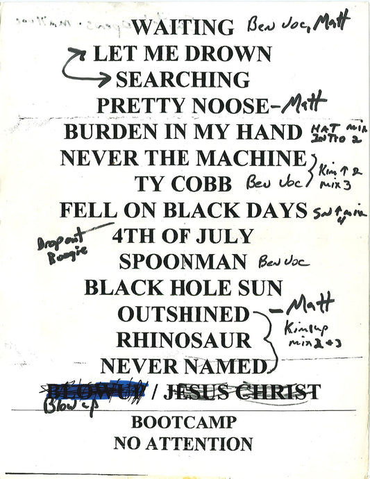 Soundgarden – Original Tour Setlist, Los Angeles | Johnny "JW" Roberts Closet