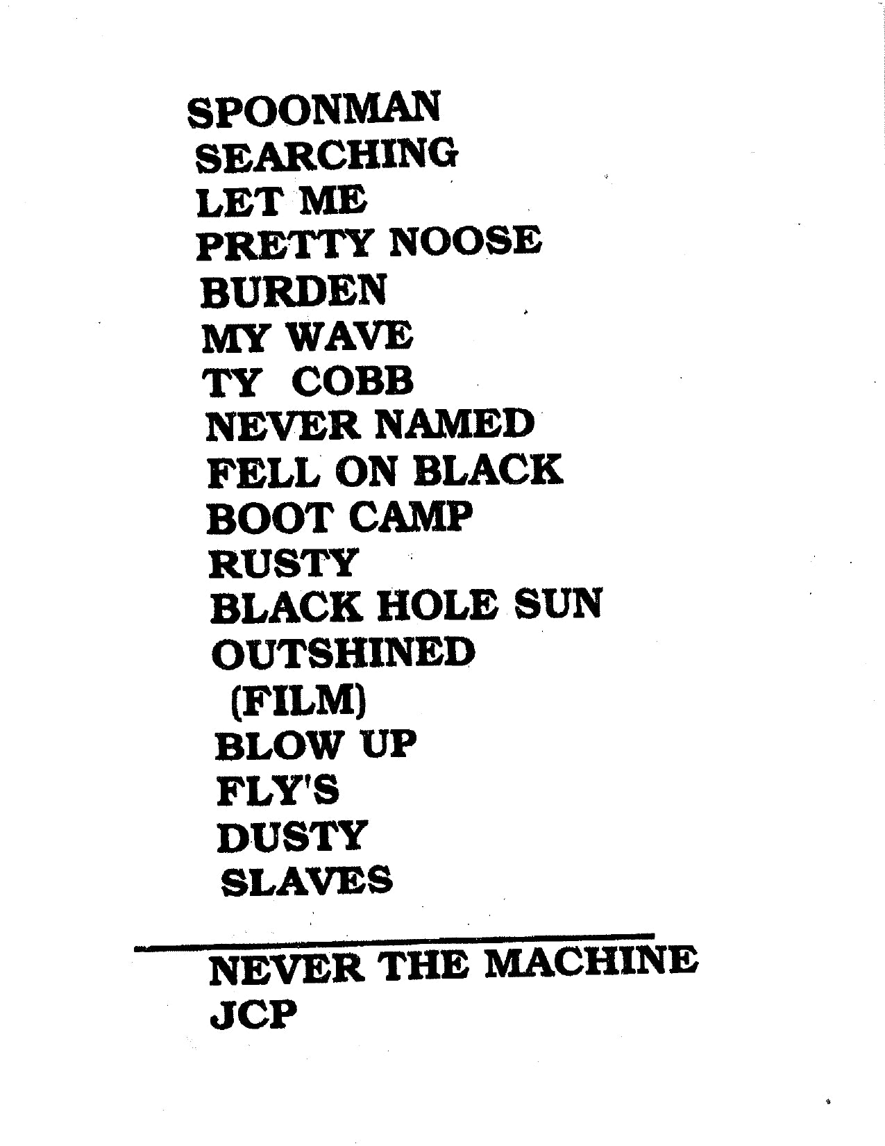 Soundgarden – Original Tour Setlist (City Unknown) | Johnny "JW" Roberts Closet