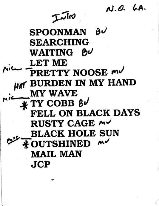 Soundgarden – Original Tour Setlist, New Orleans | Johnny "JW" Roberts Closet