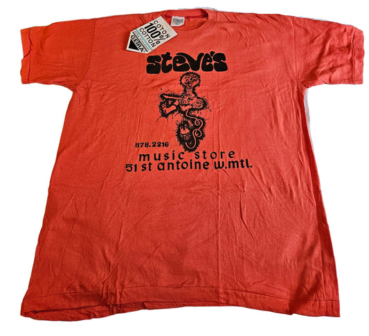 Steve's Music Store Montreal vintage tee - front with psychedelic musician graphic and store address