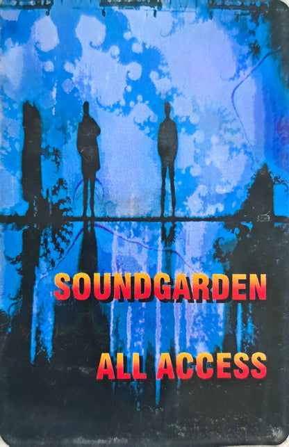 Soundgarden Down on the Upside World Tour All Access Pass – front, blue watercolor silhouette artwork, yellow/red gradient text