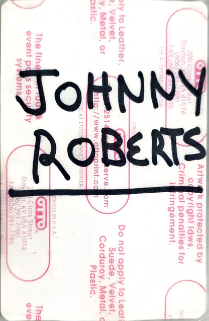 Soundgarden Down on the Upside World Tour All Access Pass – back, signed Johnny Roberts in black marker over Otto printer backing