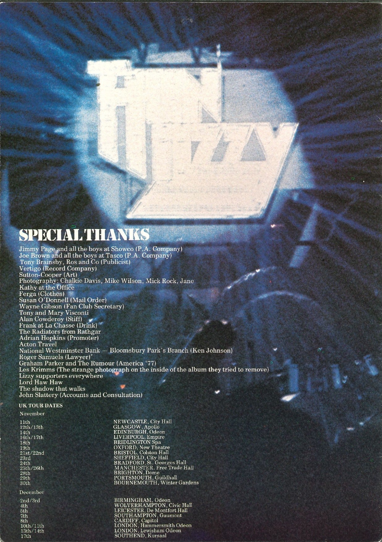 Thin Lizzy 1977 tour programme - band member photos collage