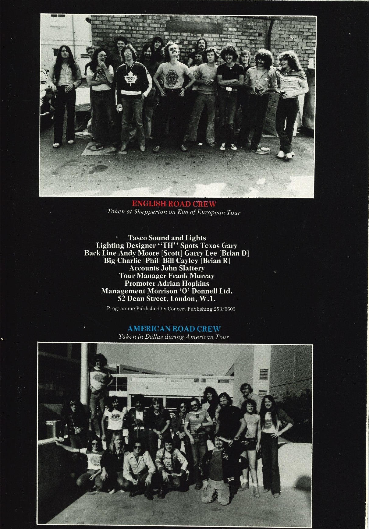 Thin Lizzy 1977 tour programme - interior page