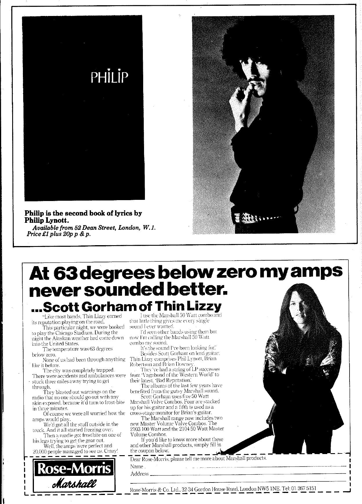 Thin Lizzy 1977 tour programme - interior page