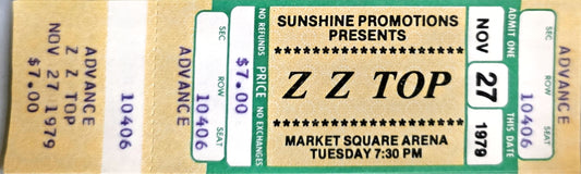 ZZ Top Market Square Arena November 27 1979 – lot of 4 advance tickets fanned out