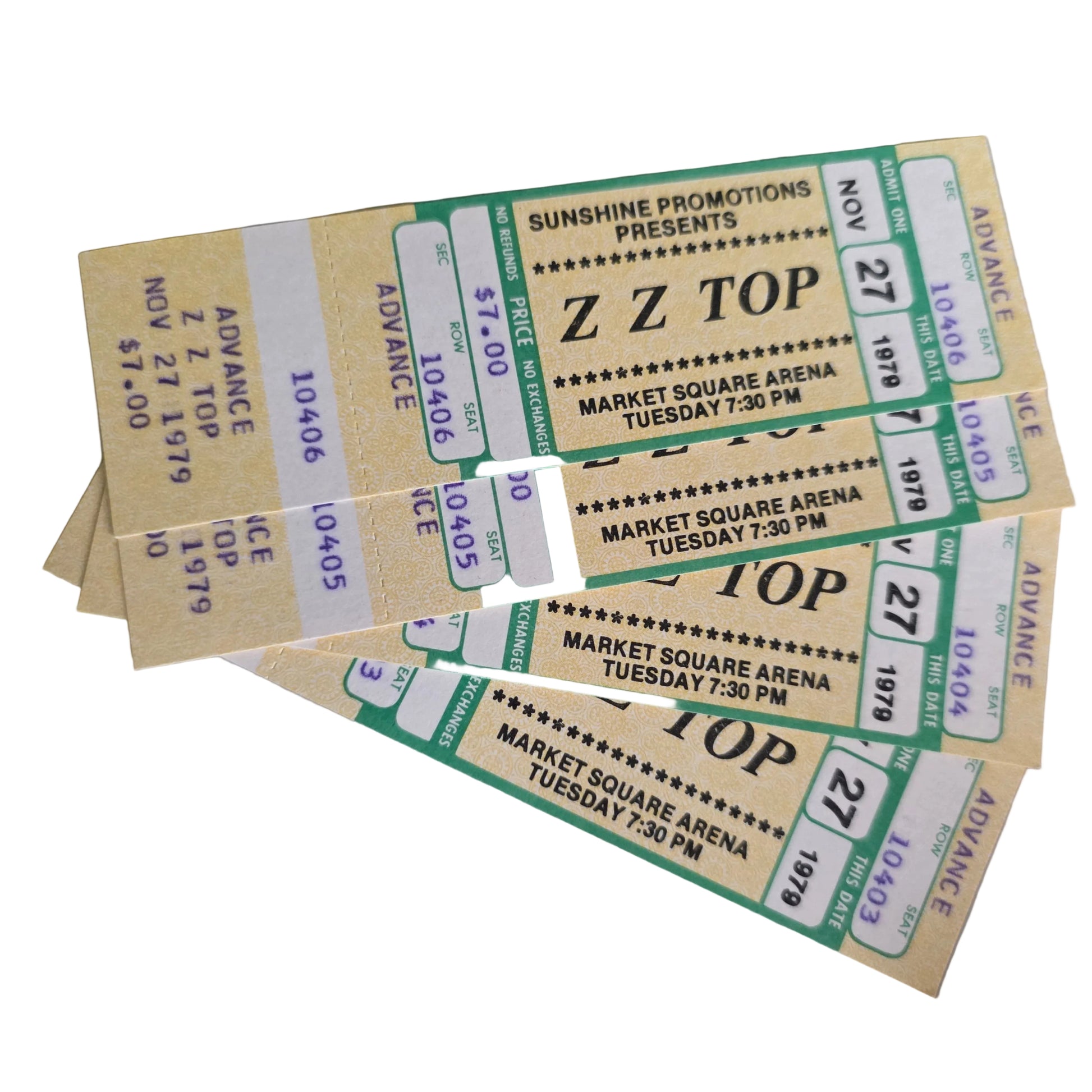 ZZ Top Market Square Arena November 27 1979 – single ticket close-up, seat 10406