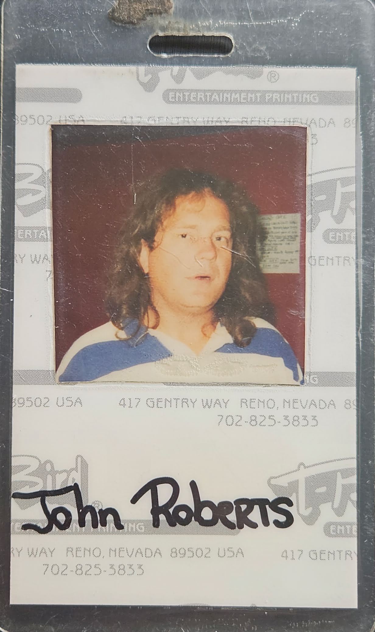 ZZ Top — '90-'91 Recycler World Tour Tour Staff Crew Photo ID Laminate | Johnny "JW" Roberts Closet