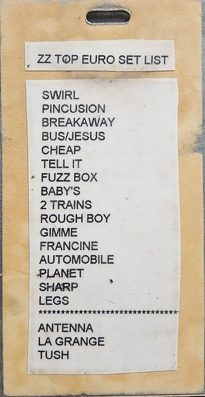 ZZ Top – Euro Setlist Laminate | Johnny "JW" Roberts Closet
