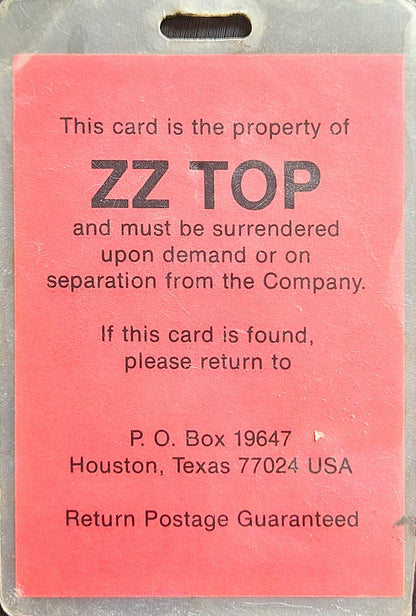 ZZ Top – Photo ID Tour Laminate | Johnny "JW" Roberts Closet