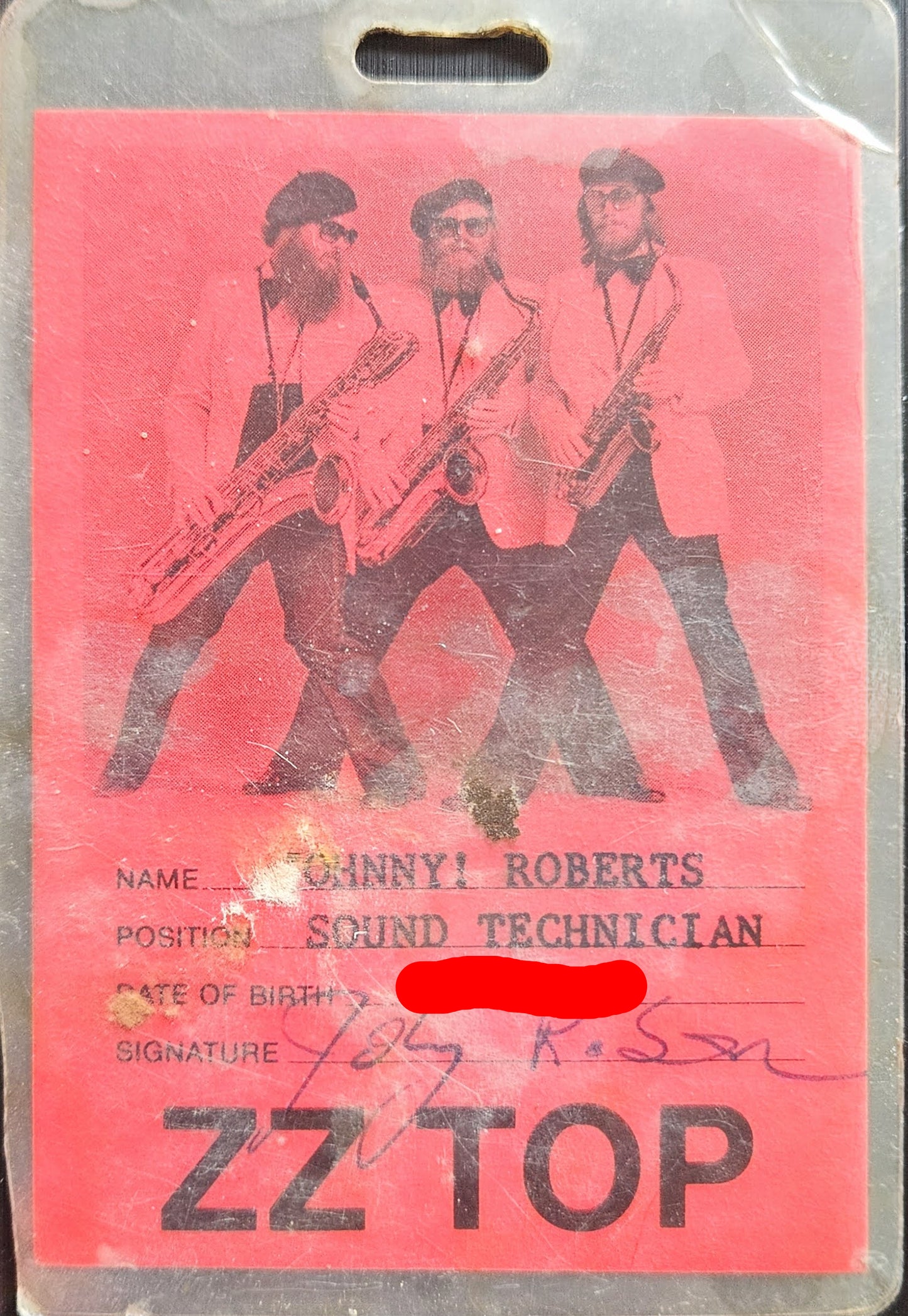 ZZ Top – Photo ID Tour Laminate | Johnny "JW" Roberts Closet