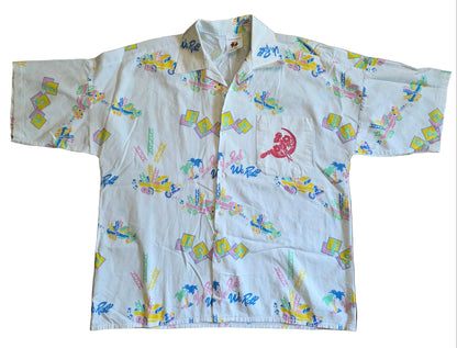 EST Edwin Shirley Trucking Paul McCartney 1989 tour button-up shirt - back with all-over We Roll print