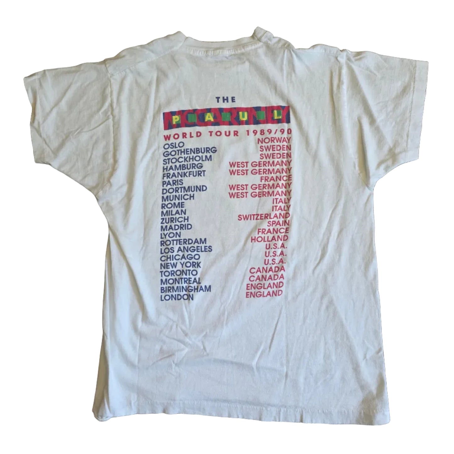 Paul McCartney World Tour 1989/90 tee - back with full world tour date list