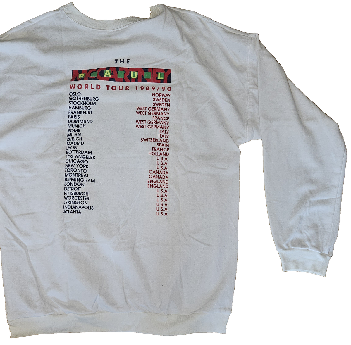 Paul McCartney World Tour 1989/90 Oslo Sweatshirt — reverse or detail view