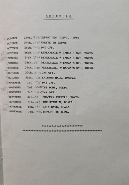 Eric Clapton 1988 Japan tour itinerary — October–November schedule