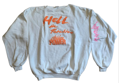 Yoko Ono Starpeace Tour 1985 sweatshirt - back with Starpeace lettering and I Love All of Me sleeve